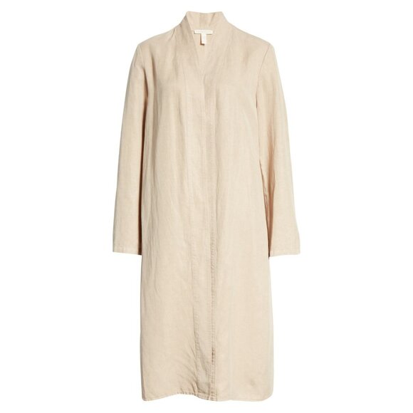 NWT Eileen Fisher Kimono Jacket in Khaki Tencel Linen Blend Open Duster L